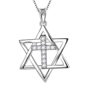 Magen Star of David Necklace Corss Pendant 925 Sterling Silver Jewish Lucky Amulet Jewelry Gifts for Women Mens Boyfriend