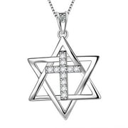 HIPUNK Magen Star of David Necklace Corss Pendant 925 Sterling Silver Jewish Lucky Amulet Jewelry Gifts for Women Mens Boyfriend