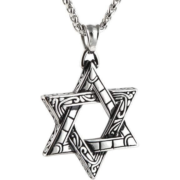 Magen Star of David Pendant Necklace Women Men Chain Silver Stainless Steel Israel Necklace