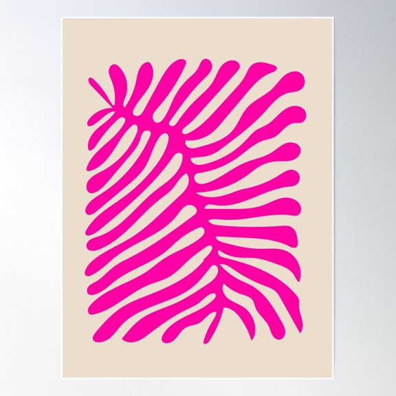 Magenta Abstract Botanical Wavy Leaves Retro Vintage Art Poster Wall Art, Modern Wall Decor For Living Room Bedroom, 12x18 UNFRAMED