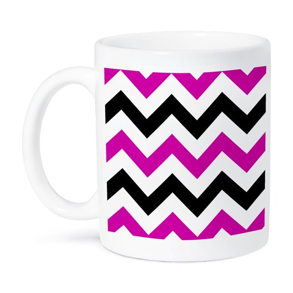 3dRose, Magenta and Black Chevron zig zag pattern - purple pink zigzag stripes, 11oz Mug