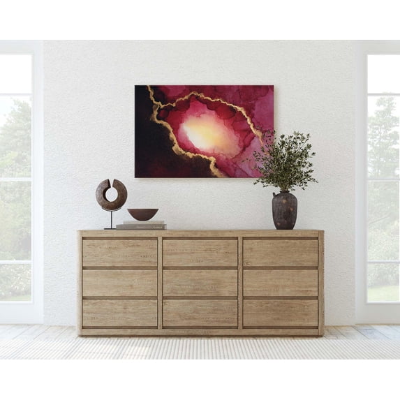 Magenta And Gold Geode Wall Art Print, Luxury Abstract Crystal Pattern ...