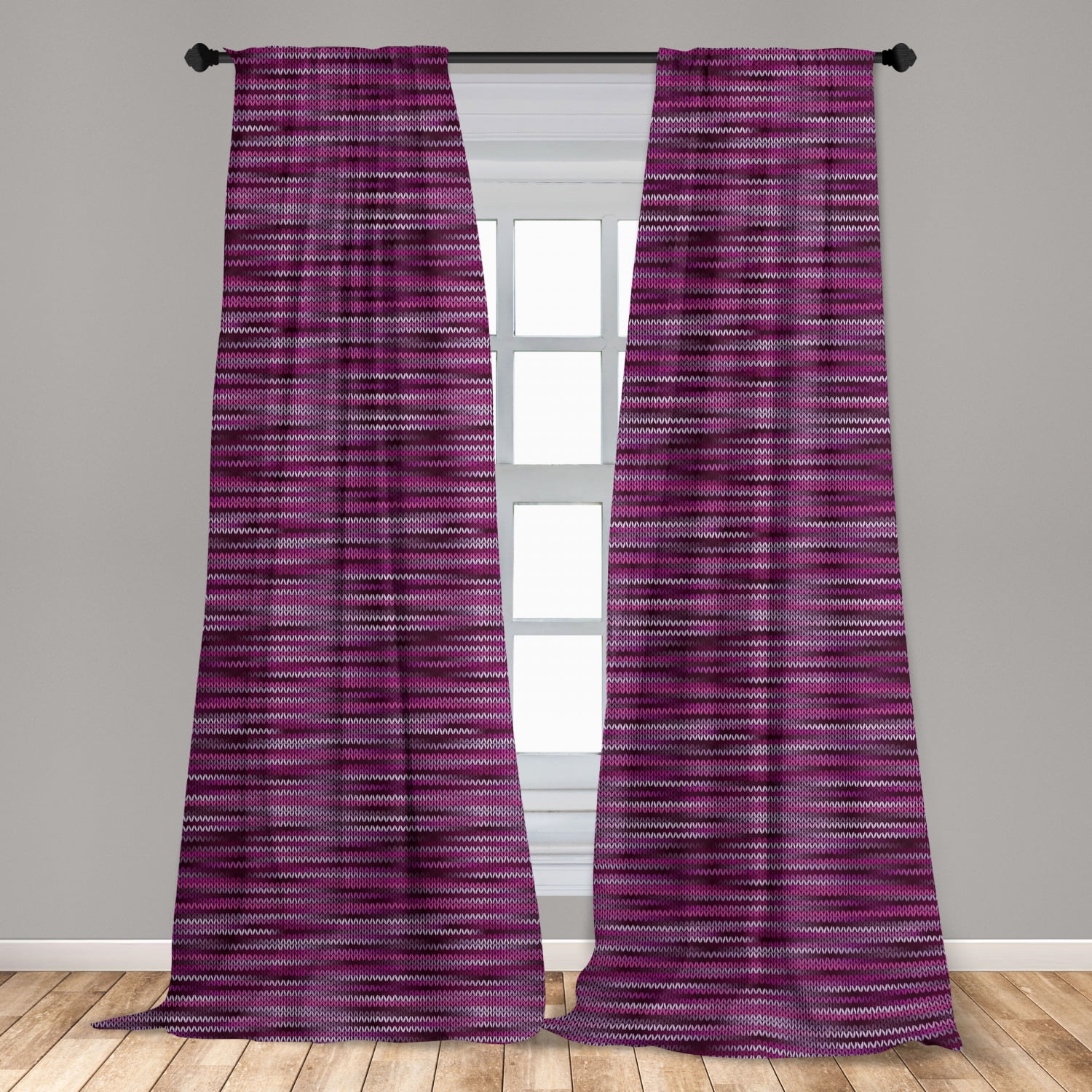 Magenta Curtains 2 Panels Set, Vintage Knit Pattern Featured Variations