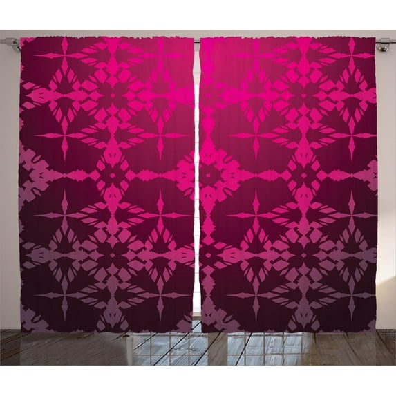 Ambesonne Magena Curtains 2 Panel Set, Mosaic Vintage Pattern, 108" x 84", Magenta