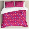 thumbnail image 1 of Magenta Decor Queen Size Duvet Cover Set, Cute Heart Figures Valentine Days Lovers Kids Nursery Baby Love Festive Concept, Decorative 3 Piece Bedding Set with 2 Pillow Shams, Multi, by Ambesonne, 1 of 3