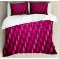 thumbnail image 1 of Magenta Duvet Cover Set, Abstract Striped Psychedelic Motif Fashion Gradient Retro Structured Grid Modern Art, Decorative 3 Piece Bedding Set with 2 Pillow Shams, Calking Size, Magenta, by Ambesonne, 1 of 3