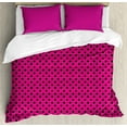 thumbnail image 1 of Magenta Duvet Cover Set, Diamond Check Design Digital Motif Geometric Modern Style Illustration Print, Decorative 3 Piece Bedding Set with 2 Pillow Shams, Queen Size, Fuchsia and Black, by Ambesonne, 1 of 3