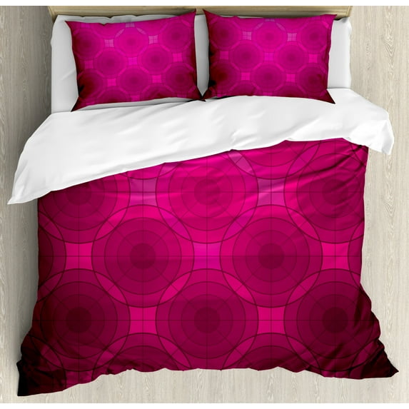 Magenta Duvet Cover Set, Disc Shaped Fluid Dynamics with Circular Spherical Forms Whirls Rings Print Image, Decorative 3 Piece Bedding Set with 2 Pillow Shams, Queen Size, Magenta, by Ambesonne