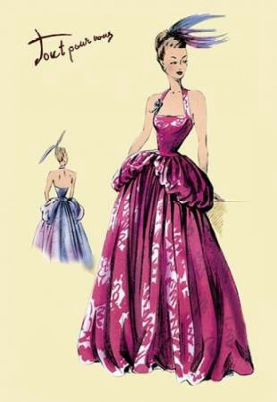 Magenta Evening Gown 1947 Canvas Art - Unknown (12 x 18)