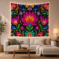thumbnail image 1 of Magenta Flower Among Mirrored Tulips and Daisies, Playful Folk Art for Flower Lovers, Botanical Wall Art, Housewarming Gift, Tapestry Wall Hanging for Bedroom and Living Room, 1 of 7