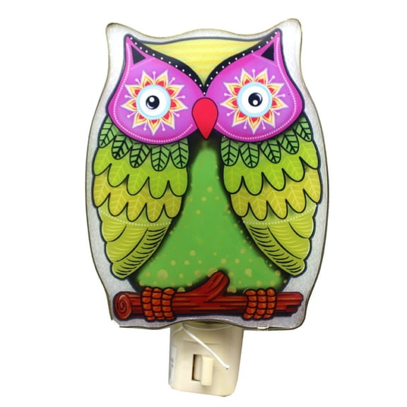 Magenta Flower Eyes Green/Yellow Owl Shade Nightlight - By Ganz