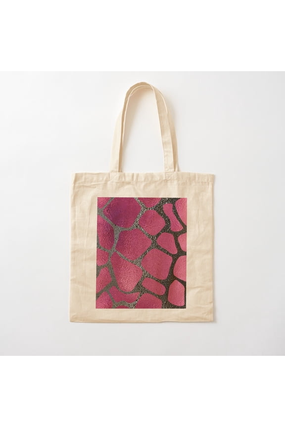 Magenta Giraffe Leather Pattern Canvas Tote Bags, Reusable Shopping Bag