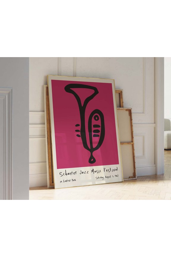 Magenta Jazz NYC Central Park Trumpet Festival Art, Stretched Canvas 16x20in