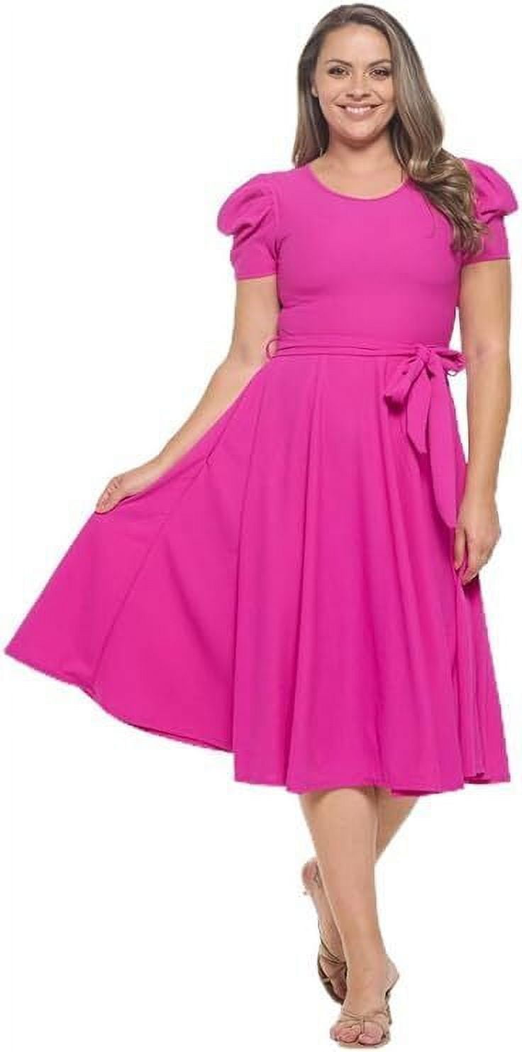 Magenta Large-X-large Size Women's Short Puff Sleeve Midi Solid Cocktail  Flare Tea Party, Formal and Casual Dresses - Walmart.com