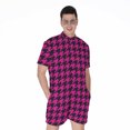 thumbnail image 1 of Magenta Pink And Black Houndstooth Short Sleeve Men'S Rompers Casual Summer Jumpsuits Outfit, 1 of 4