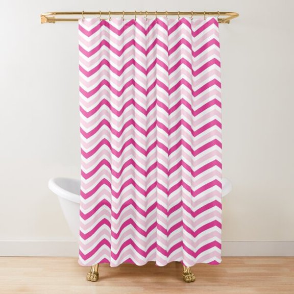 Magenta Pink, Light Pink and White Chevron Stripe Shower Curtain, 100% Polyester, Zigzag Bathroom Style