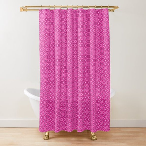 Magenta Pink and White Interlaced Line Geometric Shower Curtain, 100% Polyester, Contemporary Bathroom Decor