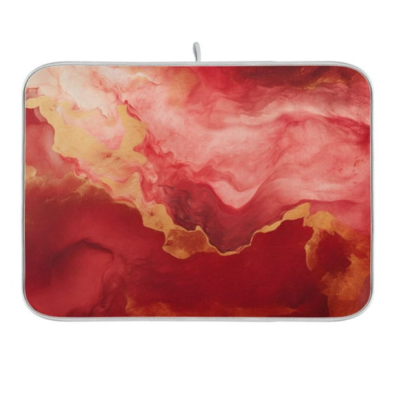 Magenta Red Marble Dish Drying Mat for Kitchen Counter 16x18 In Absorbent Microfiber Reversible Mats Dish Drainer Protector Rack Pad for Coffee Bar Table