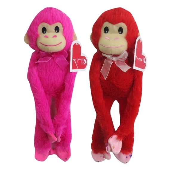 Magenta and Red Plush Valentine's Day Hanging Monkeys 14 in for Girlfriend Women Men Romantic Date Birthday Wedding Anniversary Party Favors Gift Basket Home Living Room Decoration Supplies Set of 2