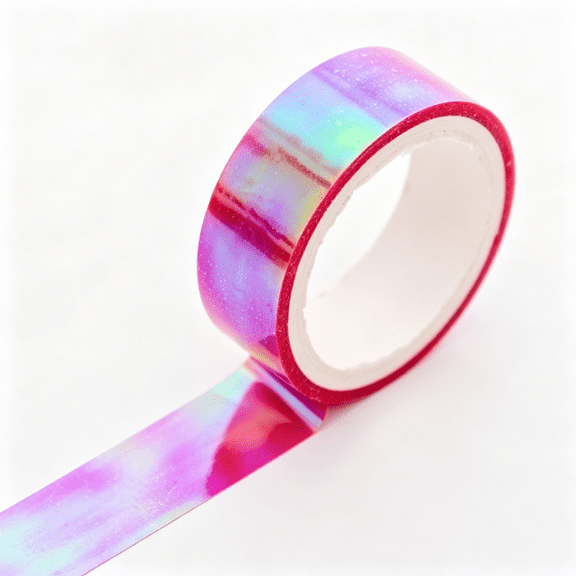 Magenta Rose 0.6Inch x 16.4Feet Decorative Tape, Waterproof Holographic Washi Tape for Bullet Journaling, Scrapbook Crafts