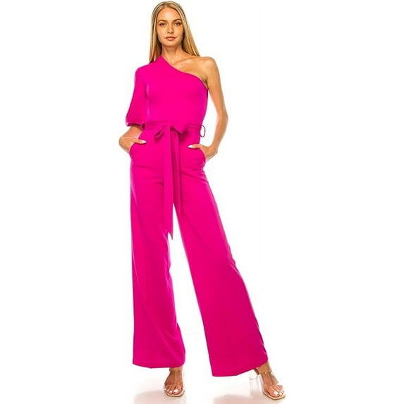 Magenta Small Size Womens Summer Sexy Jumpsuit Formal and Casual Long Sleeve One Shoulder, Fashion Dresses, Occasions