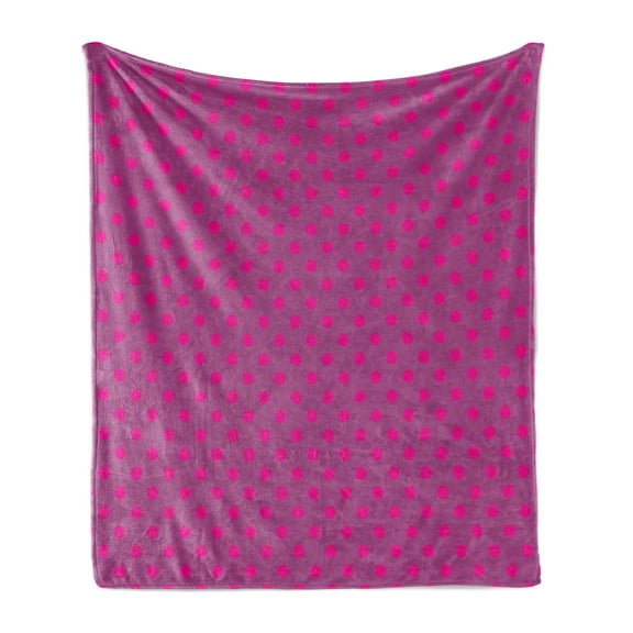 Magenta Soft Flannel Fleece Blanket, Classic Polka Dots Pattern with Traditional Design on Purple Background, Cozy Plush for Indoor and Outdoor Use, 50" x 60", Magenta and Eggplant, by Ambesonne