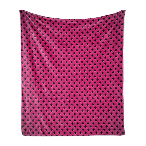 Magenta Soft Flannel Fleece Blanket, Diamond Line Grill Wire Design Logo Digital New Fashion Motif Illustration Print, Cozy Plush for Indoor and Outdoor Use, 50" x 60", Black Fuchsia, by Ambesonne