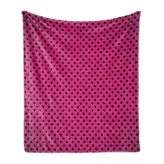 Magenta Soft Flannel Fleece Blanket, Diamond Line Grill Wire Design Logo Digital New Fashion Motif Illustration Print, Cozy Plush for Indoor and Outdoor Use, 60" x 80", Black Fuchsia, by Ambesonne
