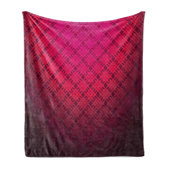 Magenta Soft Flannel Fleece Throw Blanket, Damask Textured Geometric Romantic Style Vintage Design Art Print, Cozy Plush for Indoor and Outdoor Use, 60" x 80", Hot Pink Fuchsia, by Ambesonne