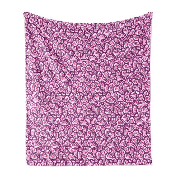 Magenta Soft Flannel Fleece Throw Blanket, Middle Eastern Paisley Pattern Medieval Motifs Timeless Boho Design, Cozy Plush for Indoor and Outdoor Use, 60" x 80", Purple Magenta Pink, by Ambesonne