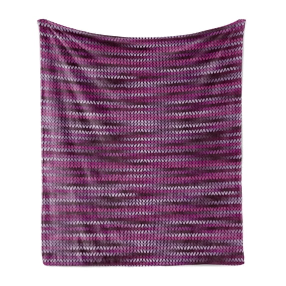 Magenta Soft Flannel Fleece Throw Blanket, Vintage Knit Pattern Featured Variations of Pink Tone Nostalgic Vibrant Art, Cozy Plush for Indoor and Outdoor Use, 60" x 80", Violet Fuchsia, by Ambesonne