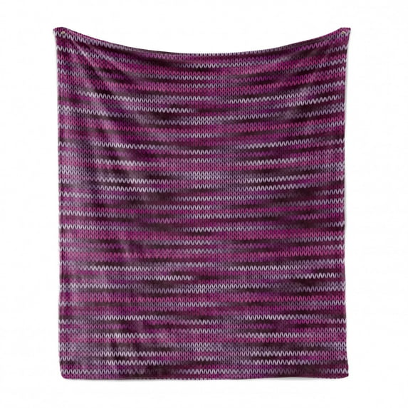 Magenta Soft Flannel Fleece Throw Blanket, Vintage Knit Pattern Featured Variations of Pink Tone Nostalgic Vibrant Art, Cozy Plush for Indoor and Outdoor Use, 70" x 90", Violet Fuchsia, by Ambesonne