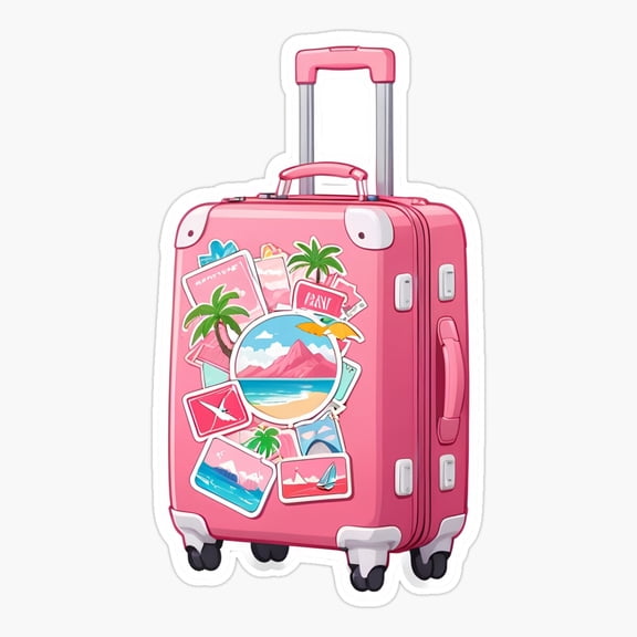 Magenta Travel Suitcase Art Vinyl Decal Sticker