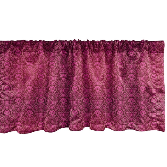 Magenta Window Valance Pack of 2, Monochrome Flourishing Flowers with Leaves Pattern Royal Garden Design, Rod Pocket Curtain Valances for Kitchen Bedroom, 54" X 18", Magenta and Purple, by Ambesonne