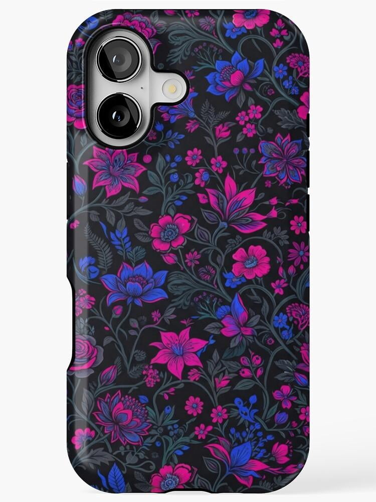Magenta and Blue Botanical Floral Tough Case for Apple iPhone, Dual ...