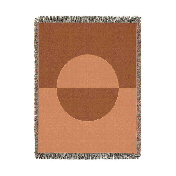 Magenta and Orange Geometric Circle Woven Throw Blanket, 100% Cotton, Retro Style for Living Room