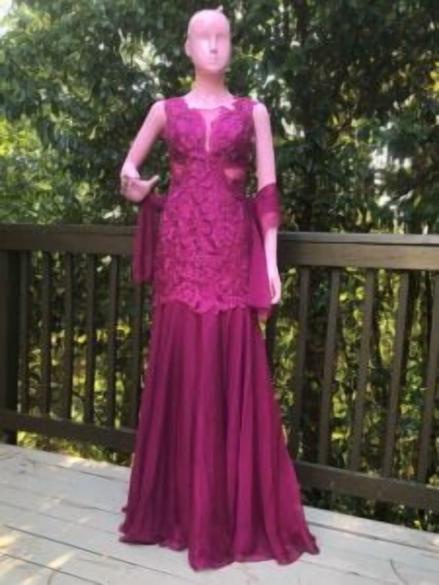 formal magenta color dress Magenta Off Shoulder Maxi Dress With Slit main image 0