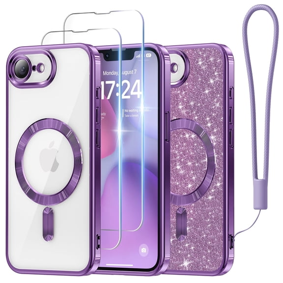 Magentic Case for iPhone 17e/iPhone 16e with 2X Clear Screen Protectors, [Compatible with MagSafe]for iPhone 17e/16e Case 6.1inch,Purple