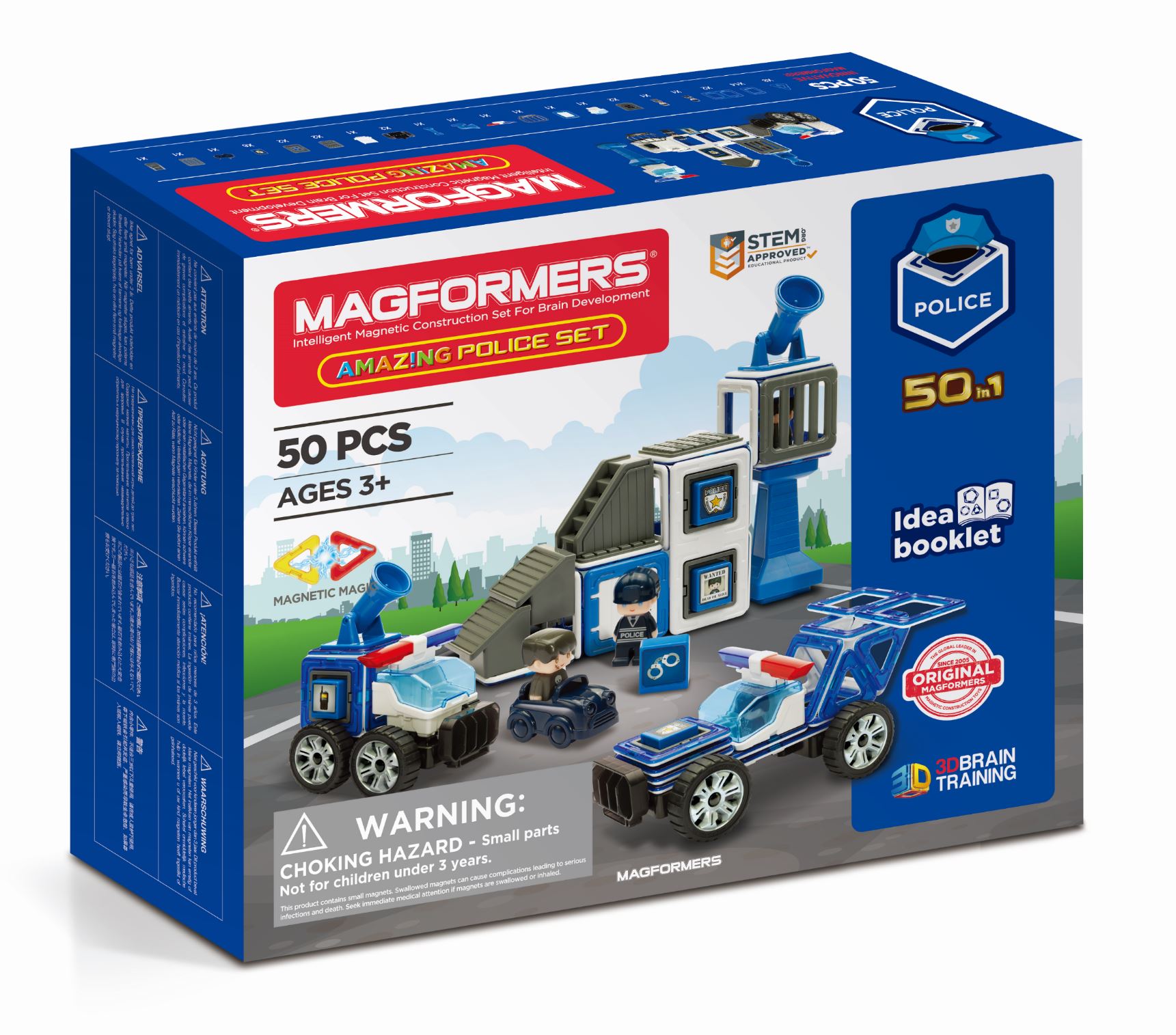 Magformers Amazing Police 50 Pieces, Wheels, Blue red colors, Magnetic Geometric tiles STEM Toy Ages 3+ - image 1 of 5