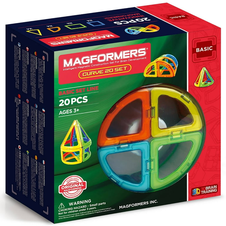 Magformers Curve 20 Pieces Rainbow colors Magnetic Geometric tiles STEM Toy Ages 3