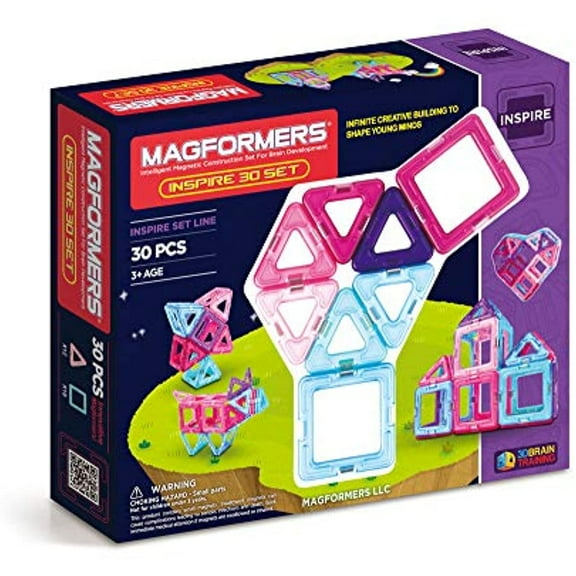 Magformers Inspire Clear 30 Pieces, Pink and Purple, Magnetic Geometric tiles STEM Toy Ages 3+
