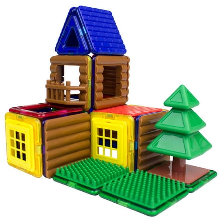 Magformers Log Cabin 48 Pieces Rainbow Colors, Magnetic Geometric tiles STEM Toy Ages 3+