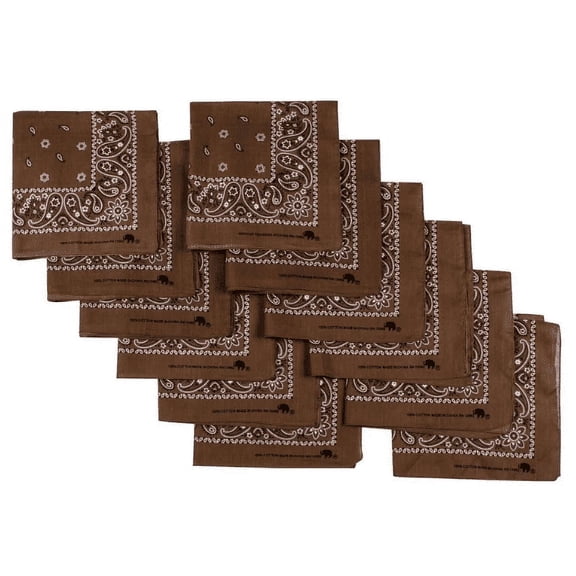 Magg Classic Paisley 100% Cotton Bandana Brown (12 Pack)