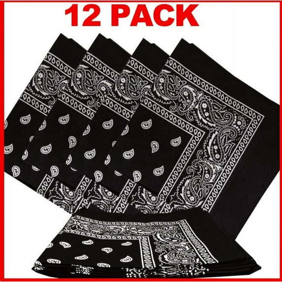 Magg Classic Paisley Lightweight 100% Cotton Bandana Black (12 Pack)