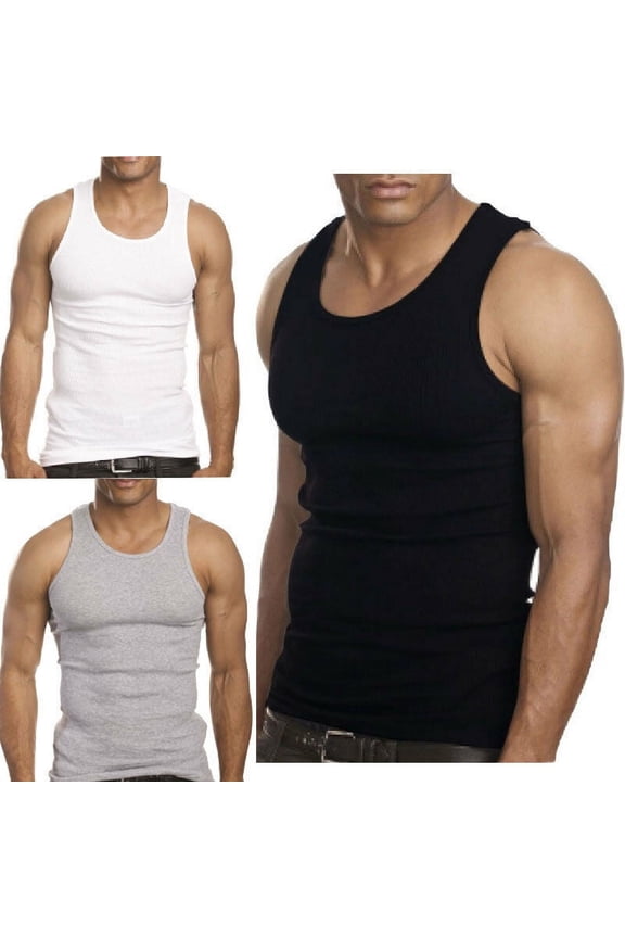 Magg Cotton A-Shirt Ribbed Black White Tank Tops, 3-12 Packs (Mens )