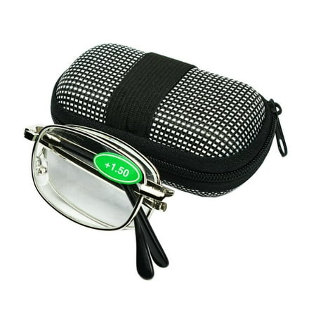 Magg Eyes Two way Foldable Readers in Portable Nylon Zip Cases Classic Silver Folding Reading Glasses for Men or Women (3 piece pack, 3.5)