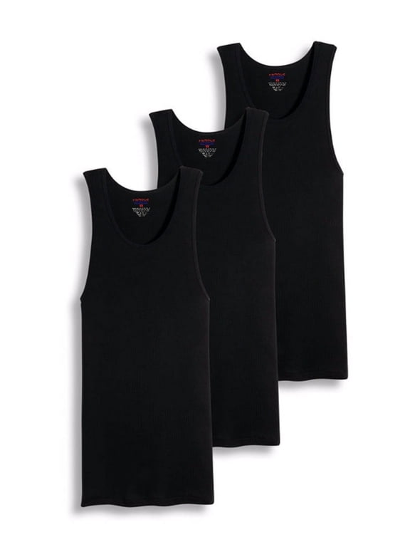 Big And Tall Black and White Ribbed 100% Cotton Tank Top, 3 Pack (Men's)