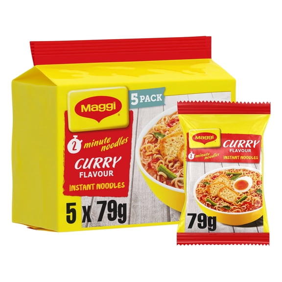 Maggi 2-Minute Instant Noodles - Curry Flavour 5x79g, Imported from Britain