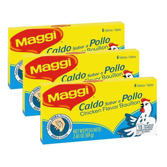 Maggi Chicken Flavor Bouillon Tablets, 2.43 oz (6 Tablets) 3 Pack | Rich & Savory Seasoning