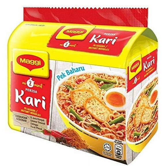 Maggi Nestle Malaysia 2 Minute Instant Curry Flavour Masala Noodles 5 Packs x 79g Kari Spicy Pedas Mee Chili Soup